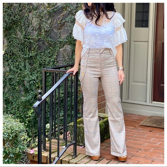 Taupe paid high waist wide leg pants - Picture 8 of 8